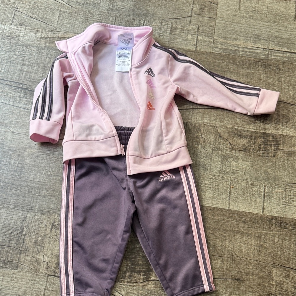 Adidas Pink and Gray Infant Tracksuit 9M